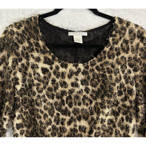 ALBERTO MAKALI Women Mini Dress Fuzzy Long Sleeve Animal Cowl Sz L Brown 46-27 - Picture 7 of 15